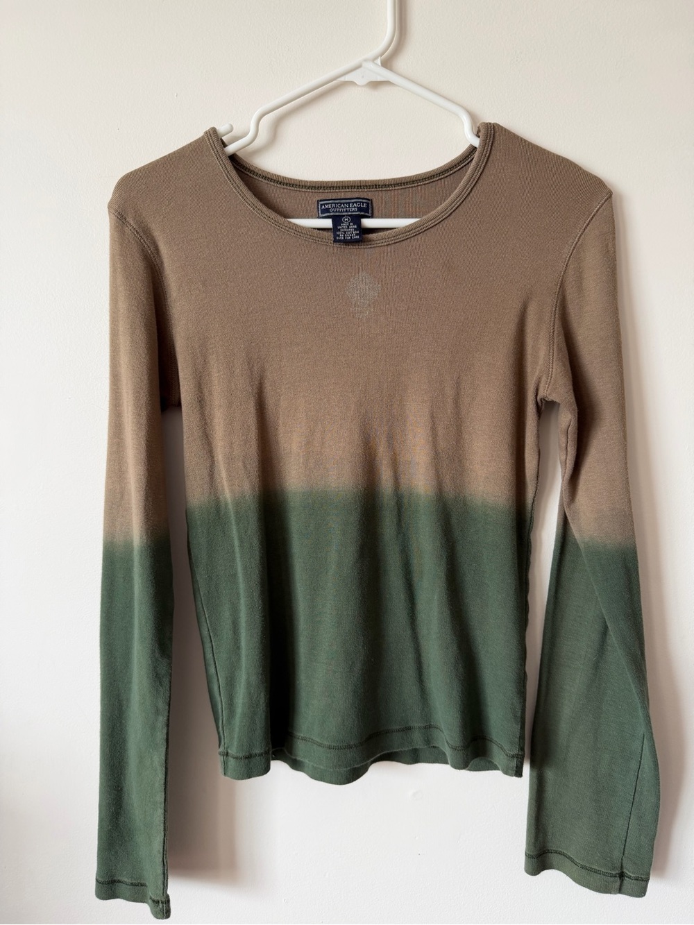 American Eagle Outfitters Brown to Green Ombre Long-Sleeve Tee